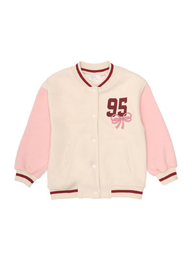 Zara kids' Fashion Casual Color-block Print Baseball Jacket With Light Fleece Lining & Snap Button Closure - Image 1