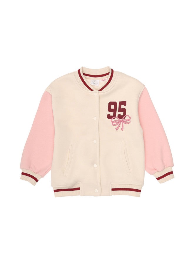 Zara kids' Fashion Casual Color-block Print Baseball Jacket With Light Fleece Lining & Snap Button Closure - Image 2