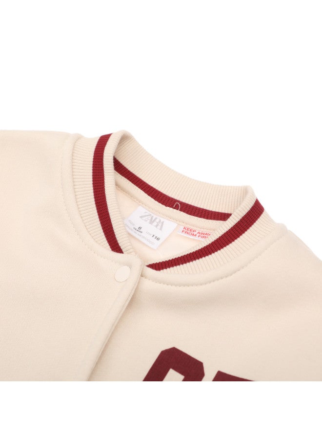Zara kids' Fashion Casual Color-block Print Baseball Jacket With Light Fleece Lining & Snap Button Closure - Image 4