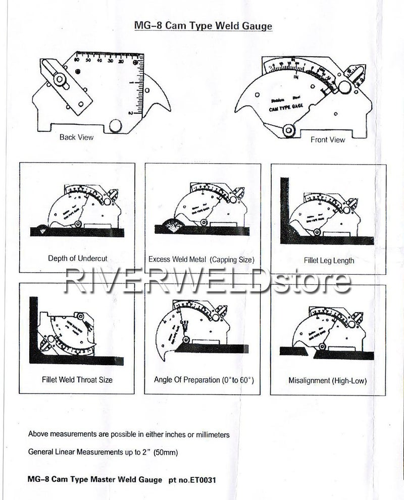 RIVERWELD Bridge Cam Gage Test Ulnar Welding Inspection Gauge Checks Depth of Undercut and Pitting Fillet Weld Throat Size and Length Angle of Preparation Misalignment - Image 4