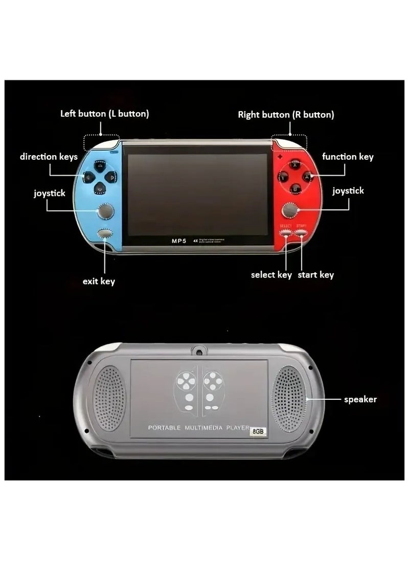 X7 4.3 Inch Handheld Game Console, MP5 Player with 3000+ Games, 8GB Memory, Built-in 1000 Games, Double Rocker, TV Output, Portable Video Game System, Supports TF Card, Music, Video, E-Book, Camera