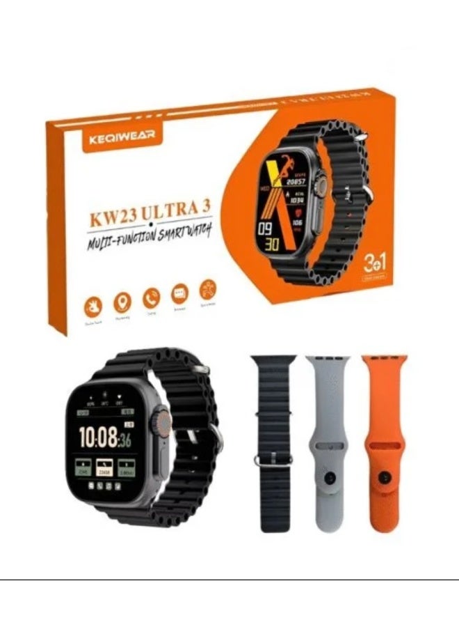 KW23 Ultra 3 3in1 Multi Function Smartwatch with Ocean Band Strap, Black, Fitness Tracker, Heart Rate Monitor, Steps Counter | WIDGETS MATRIX - Image 4
