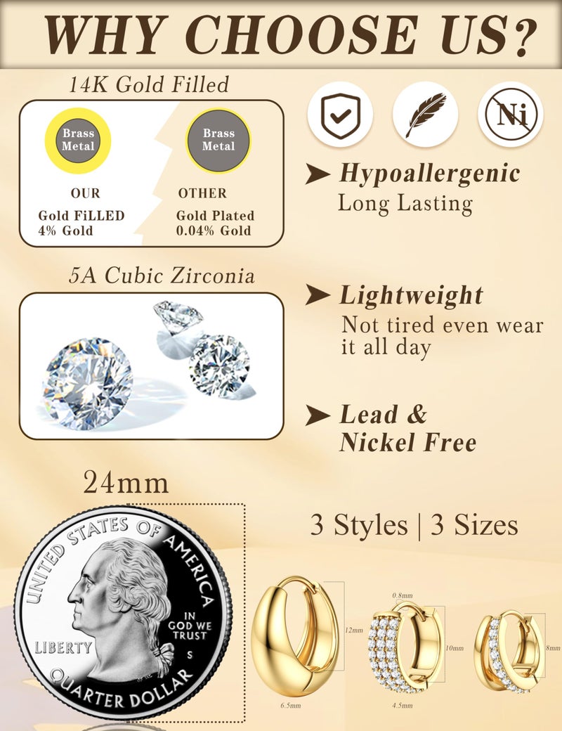 YADOCA Small Gold Hoop Earrings for Women - Hypoallergenic Chunky Gold Silver Hoops Earring Stacks Small 14K Gold Filled Huggie Earrings Set for Multiple Piercing 8/10/12M - Image 5