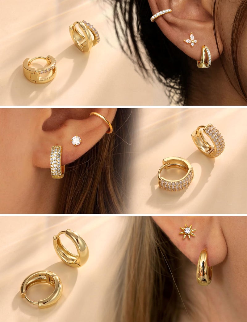 YADOCA Small Gold Hoop Earrings for Women - Hypoallergenic Chunky Gold Silver Hoops Earring Stacks Small 14K Gold Filled Huggie Earrings Set for Multiple Piercing 8/10/12M - Image 4