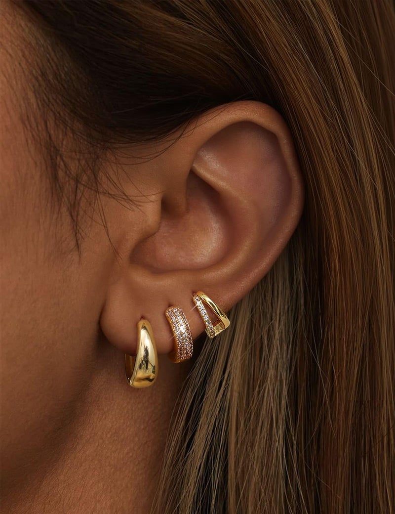 YADOCA Small Gold Hoop Earrings for Women - Hypoallergenic Chunky Gold Silver Hoops Earring Stacks Small 14K Gold Filled Huggie Earrings Set for Multiple Piercing 8/10/12M - Image 2