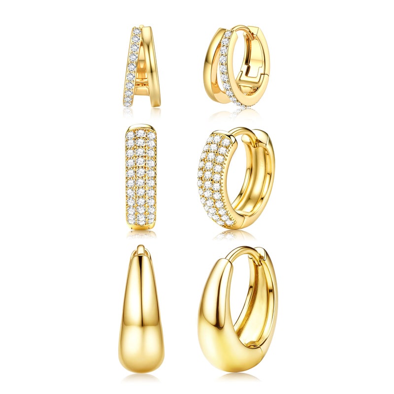 YADOCA Small Gold Hoop Earrings for Women - Hypoallergenic Chunky Gold Silver Hoops Earring Stacks Small 14K Gold Filled Huggie Earrings Set for Multiple Piercing 8/10/12M - Image 1