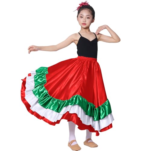Backgarden 26" Girls Red Skirt Multicolor Ruffles Long Dance Skirt - Image 2