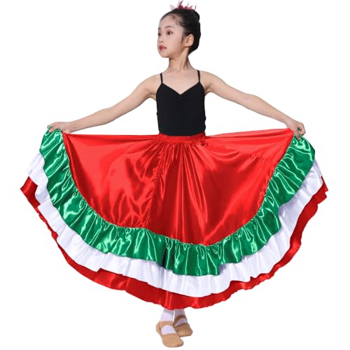 Backgarden 26" Girls Red Skirt Multicolor Ruffles Long Dance Skirt - Image 1