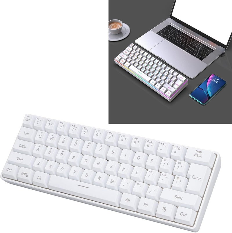 Gaming Keyboard 60 Percent, Small Gaming Keyboard 3 Mode Keyboard Silent 61 Keys 2.4G Teclado Wireless Wired RGB Backlight Keyboard for Laptop Phone Tablet (White) - Image 3