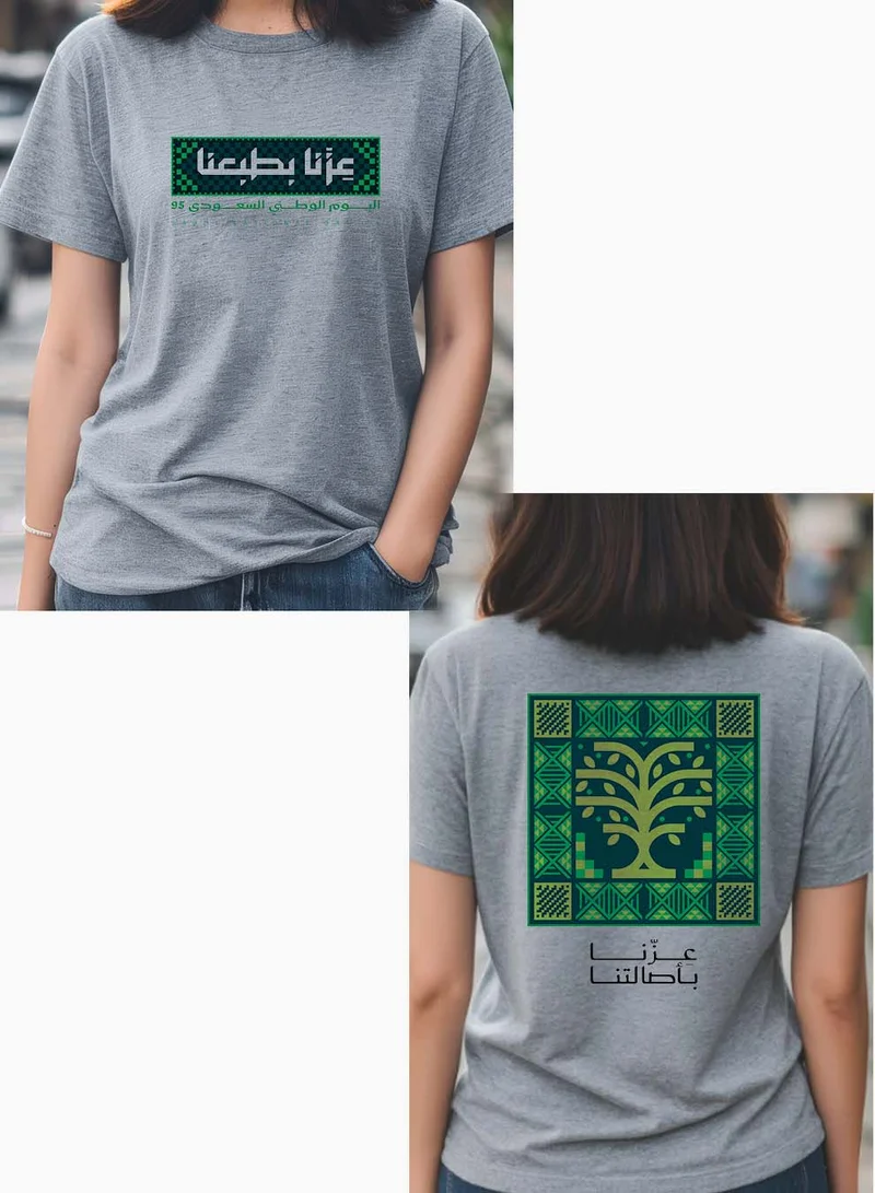 لوحة تيشيرت قطن لمناسبة اليوم الوطني السعودي بتصميم مطبوع على الجهتين