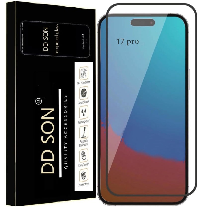 DD SON Tempered Glass Screen Protector Compatible for iPhone 17 Pro 5G with Edge to Edge Coverage and Easy Installation kit,Black - Image 1