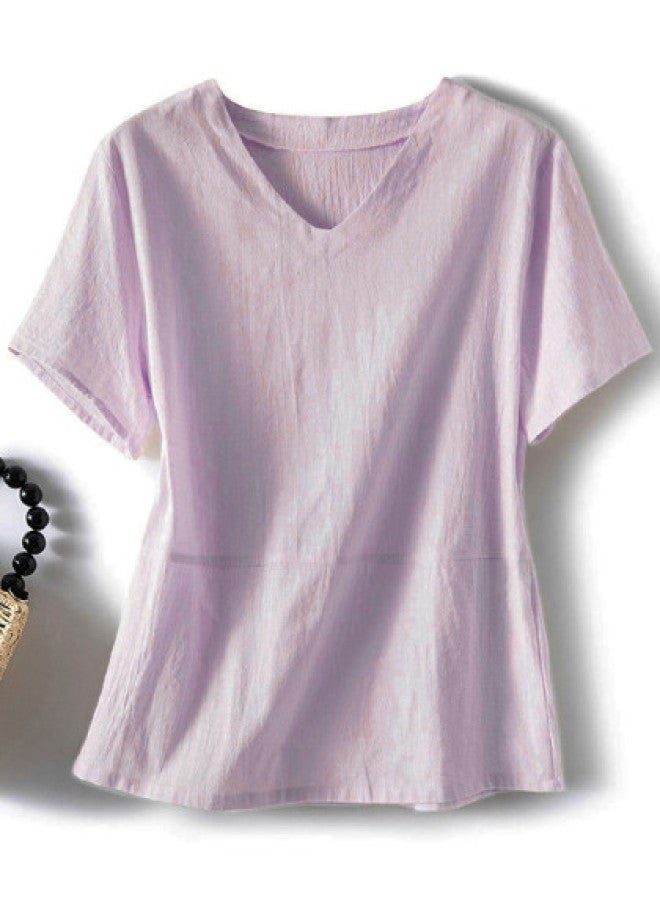 XINYANG 2025 Summer Pure Cotton Short Sleeve T-shirt 100% Cotton Women's V-neck Top Plus Size Slimming Ladies Wear Mom Outfit - Image 1