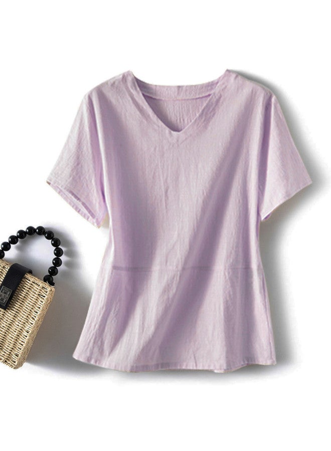 XINYANG 2025 Summer Pure Cotton Short Sleeve T-shirt 100% Cotton Women's V-neck Top Plus Size Slimming Ladies Wear Mom Outfit - Image 2
