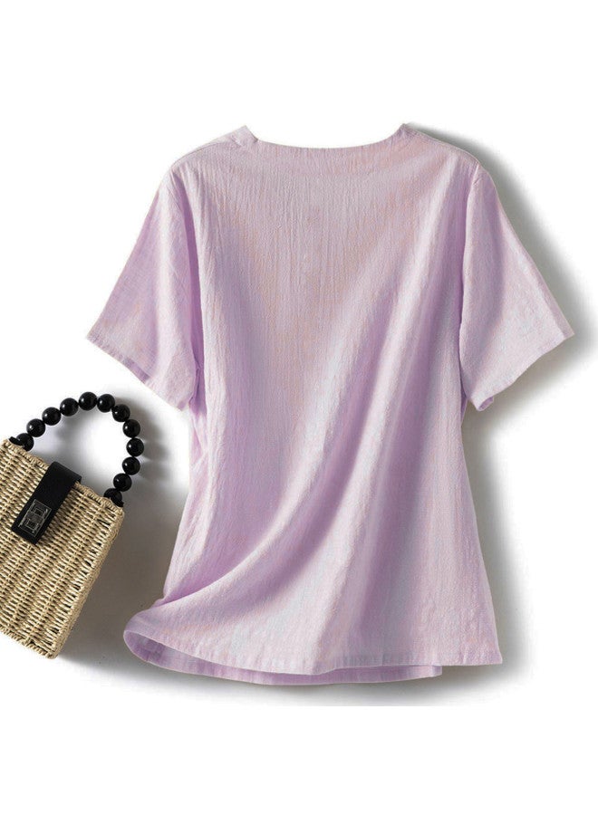 XINYANG 2025 Summer Pure Cotton Short Sleeve T-shirt 100% Cotton Women's V-neck Top Plus Size Slimming Ladies Wear Mom Outfit - Image 3