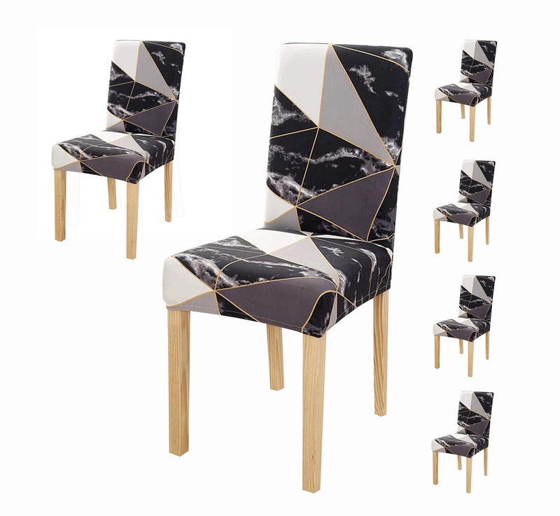 House of Quirk Polyester Elastic Stretch Removable Washable Flowered Short Dining Chair Cover (Black Prism) - 6 Pieces - Image 1