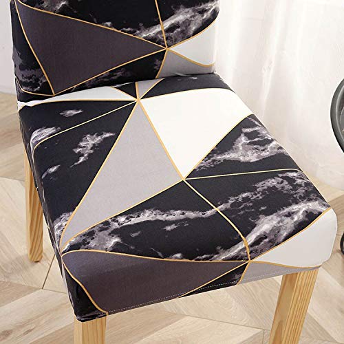 House of Quirk Polyester Elastic Stretch Removable Washable Flowered Short Dining Chair Cover (Black Prism) - 6 Pieces - Image 2