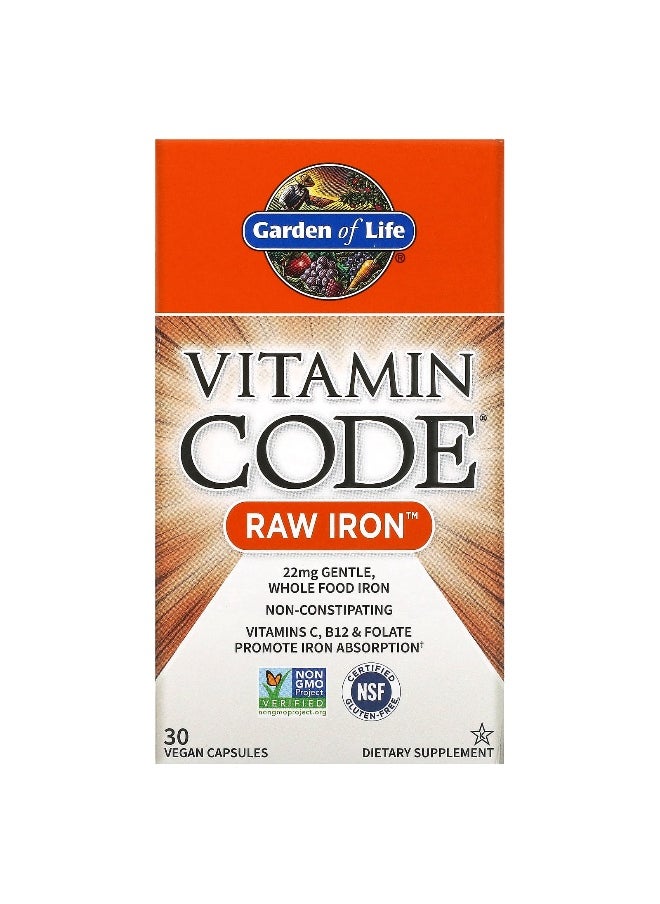 Garden of Life Garden of Life, Vitamin Code, RAW Iron, 30 Vegan Capsules 