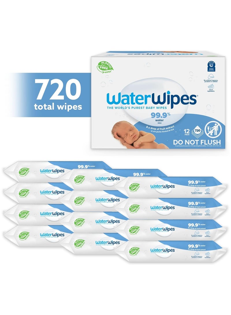 WaterWipes Pack of 12 Water Wipes With 99.9% Water And A Drop of Fruit Extract - 12x60 Wipes - Image 1