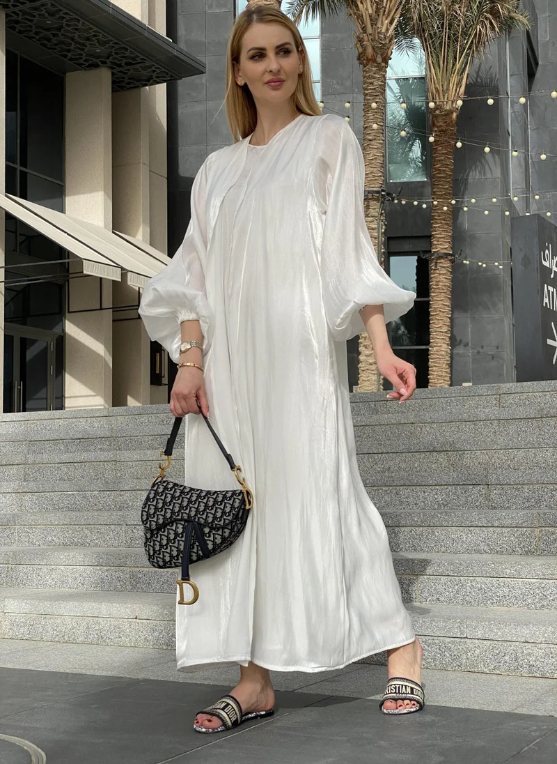 Moistreet Balloon Sleeve Shimmer Abaya Set
