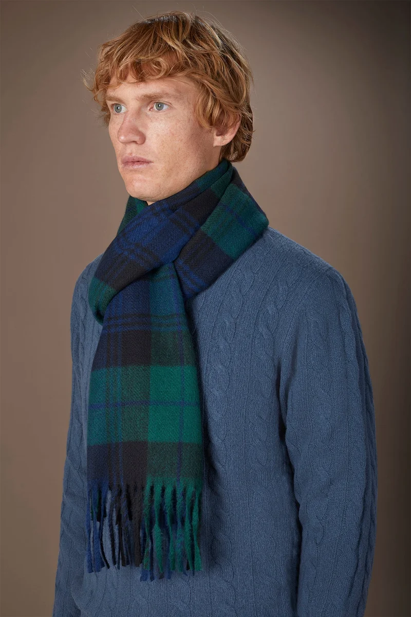 Men's tartan pattern scarf - Blue/Forest