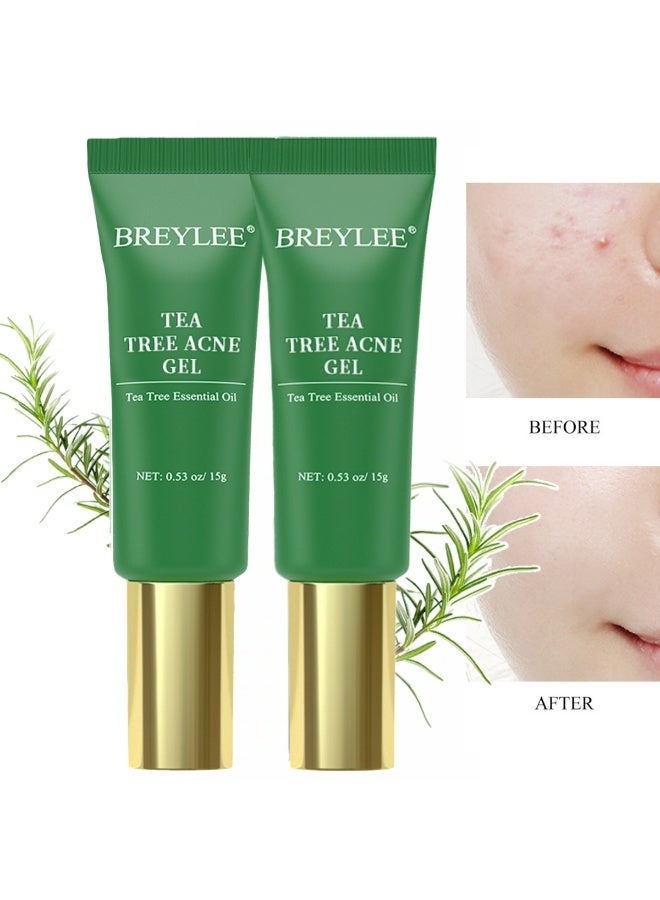 Breylee 2-PACKS Tea Tree Oil Acne Treatment Gel, Acne-prone Skin Care Gel, Emergency Repair Gel 15g*2 - Image 1