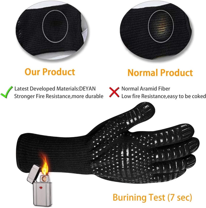 Tanmar BBQ Grill Gloves, 1472°F Extreme Heat Resistant Grilling Gloves Non-Slip Oven Mitts Potholder, Perfect for Barbecue, Cooking, Baking, 1 Pair (Black)(13" Length) - Image 3