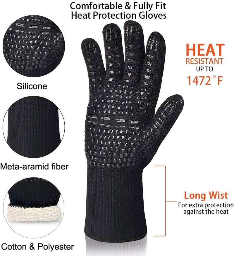 Tanmar BBQ Grill Gloves, 1472°F Extreme Heat Resistant Grilling Gloves Non-Slip Oven Mitts Potholder, Perfect for Barbecue, Cooking, Baking, 1 Pair (Black)(13" Length) - Image 2