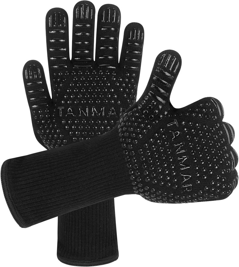 Tanmar BBQ Grill Gloves, 1472°F Extreme Heat Resistant Grilling Gloves Non-Slip Oven Mitts Potholder, Perfect for Barbecue, Cooking, Baking, 1 Pair (Black)(13" Length) - Image 1