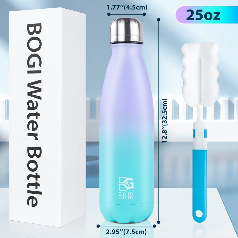 BOGI Insulated Water Bottle  25oz 2 Pack Stainless Steel Water Bottles  Leak Proof Sports Metal Water Bottles Keep Drink Cold for 24 Hours and Hot for 12 Hours BPA Free kids water bottle for School - Image 2