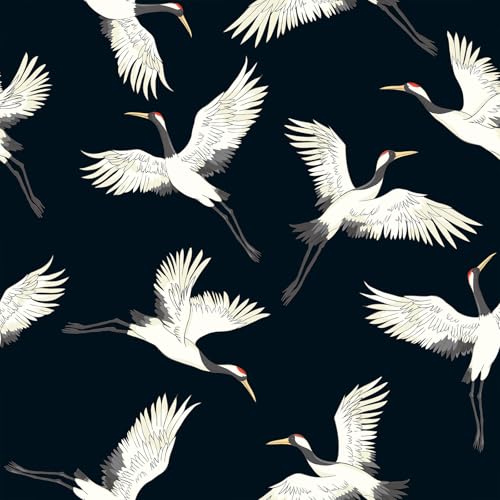 VaryFloral 24x118 Crane Black Wallpaper Peel and Stick Removable Flying Birds Japanese Wallpaper for Bedroom Living Room Self Adhesive Decorative White Crane Contact Paper for Cabinet - Image 1