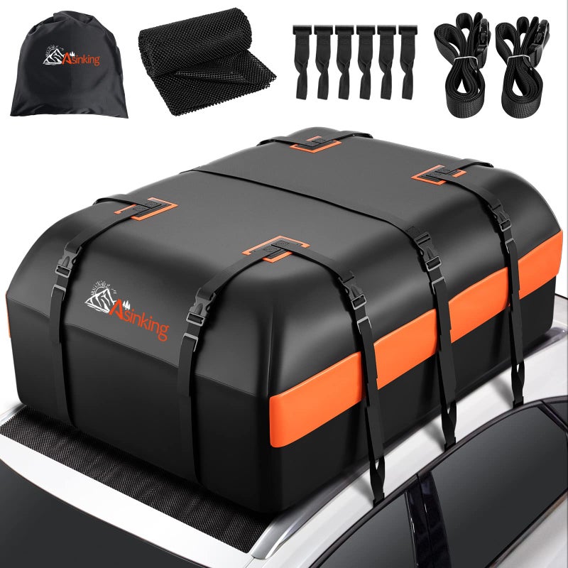 Car Rooftop Cargo Carrier Bag 16 Cubic Feet Waterproof Car Topper Luggage Storage Bag with Large Capacity Maximum Protection to Minivan SUV Vehicles wwo Roof Rack NonSlip Mat Door Hooks Lock