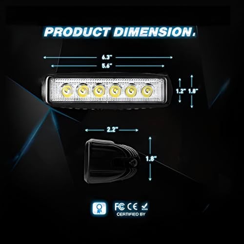 Pivalo PV6I6F2 6 LED 9-85V Fog Light Bar 6 Inch Waterproof Driving Lamp with Mounting Bracket & Handlebar Switch for Motorcycles and Cars (18W, White Light, 2 PCS) - Image 3