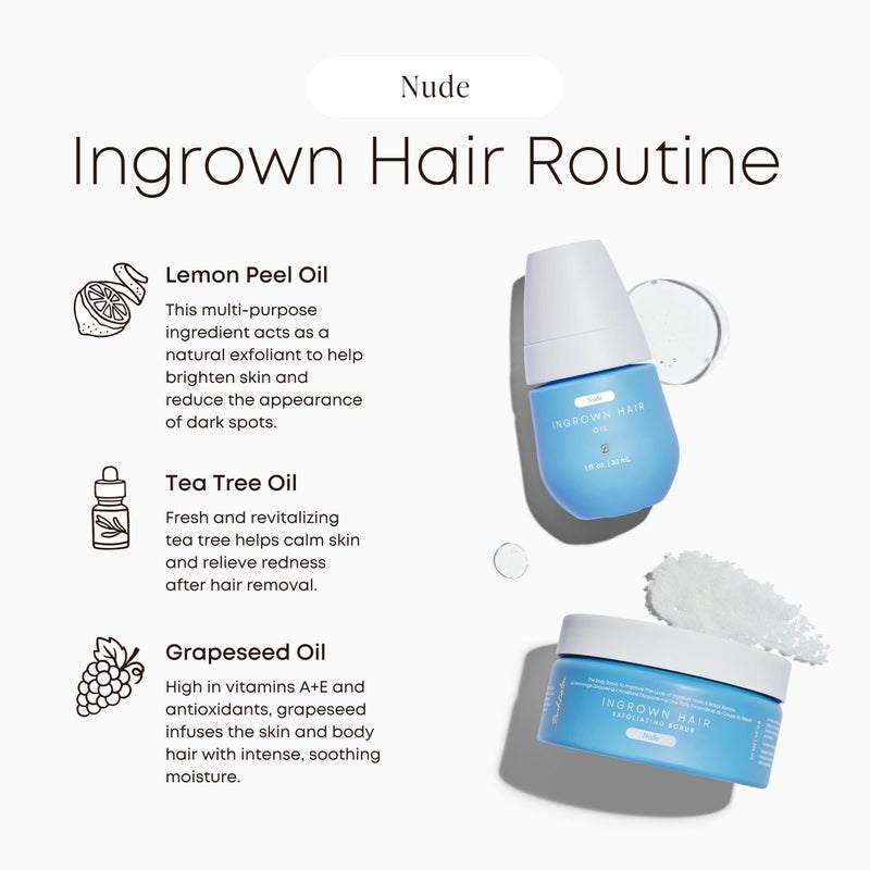 Bushbalm Ingrown Hair and Razor Bumps 2 Step Routine - Moisturize and Soothe - Nude Ingrown Hair Oil (30 ml), Nude Exfoliating Scrub (236 ml) - Nude - Image 3