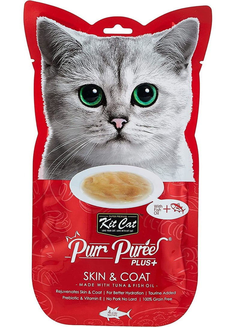 Kit Cat Pur Puree Plus Tuna & Fish Oil (Skin & Coat) Cat Treat 4 x 15g