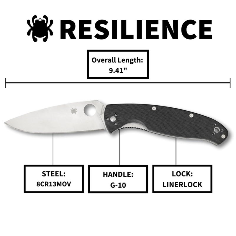 Spyderco سكين جيب قابل للطي من سبايدركو ريزيلينس مع شفرة من الفولاذ المقاوم للصدأ 4.20" 8Cr13MoV ومقبض G-10 - حافة عادية - C142GP - Image 5