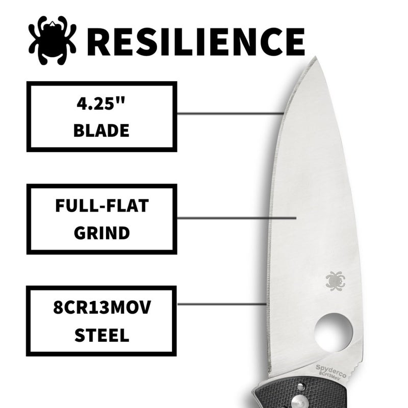 Spyderco سكين جيب قابل للطي من سبايدركو ريزيلينس مع شفرة من الفولاذ المقاوم للصدأ 4.20" 8Cr13MoV ومقبض G-10 - حافة عادية - C142GP - Image 3