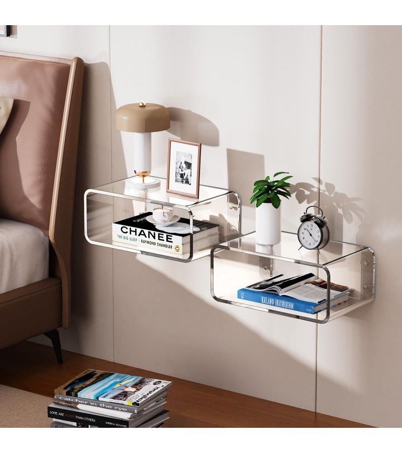 Dark Green Acrylic Wall Mounted Bedside Table Floating Shelf Storage - Image 3