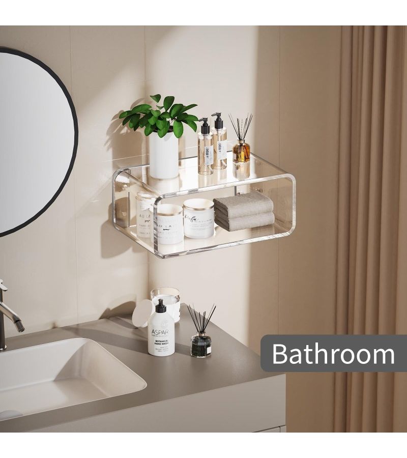 Dark Green Acrylic Wall Mounted Bedside Table Floating Shelf Storage - Image 4