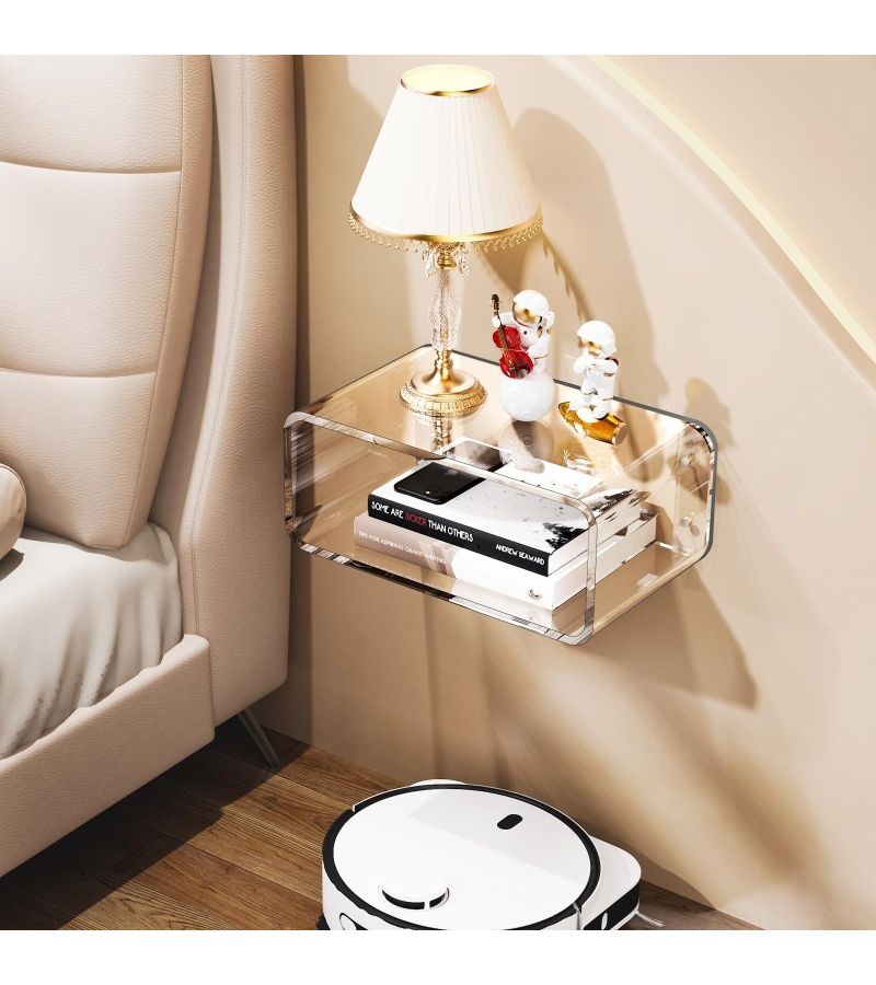 Dark Green Acrylic Wall Mounted Bedside Table Floating Shelf Storage - Image 5