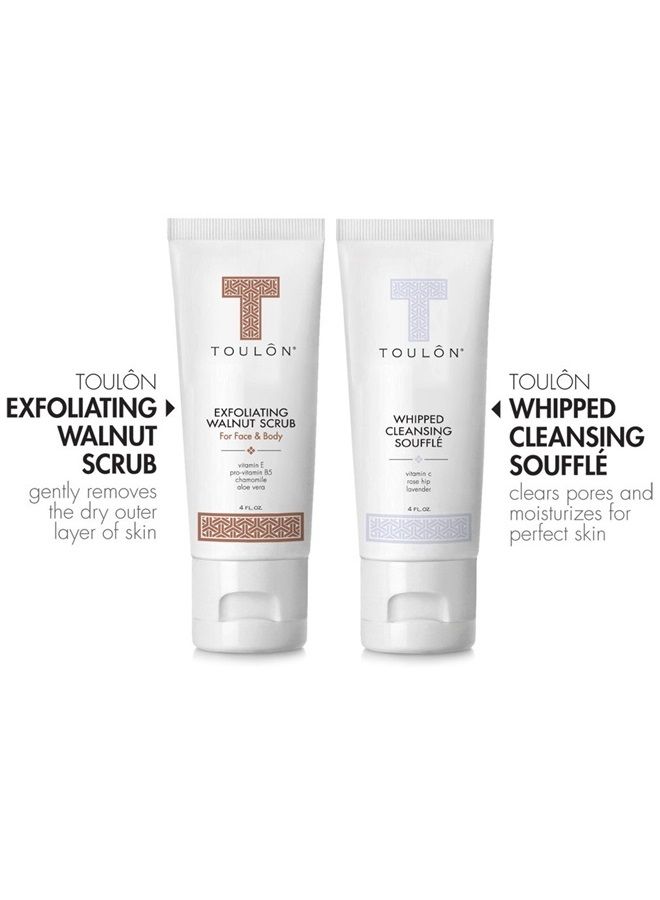 TOULON Exfoliating Scrub Set - Body Scrub Set - Skin Care Gift Set for Women & Men - Natural Spa Bath and Shower Kit with Exfoliating Walnut Body & Face Scrub & Anti Aging Face Cleanser for Gentle Face Wash - Image 2