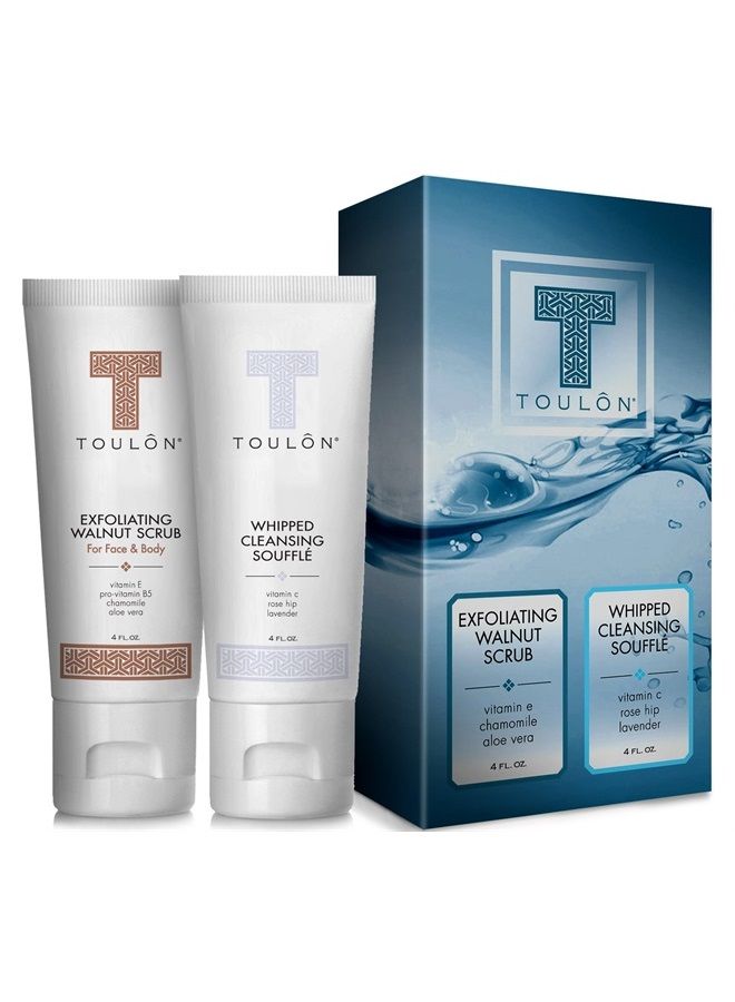 TOULON Exfoliating Scrub Set - Body Scrub Set - Skin Care Gift Set for Women & Men - Natural Spa Bath and Shower Kit with Exfoliating Walnut Body & Face Scrub & Anti Aging Face Cleanser for Gentle Face Wash - Image 3