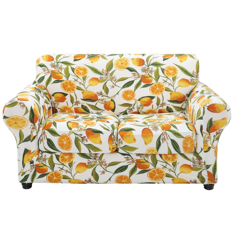 hyha Couch Cover Loveseat Covers Floral Pattern Stretch Printed 3 Pieces Sofa Slipcovers for 2 Separate Cushion Couch Sofa Washable Furniture Protector for DogsLoveseat Lemon