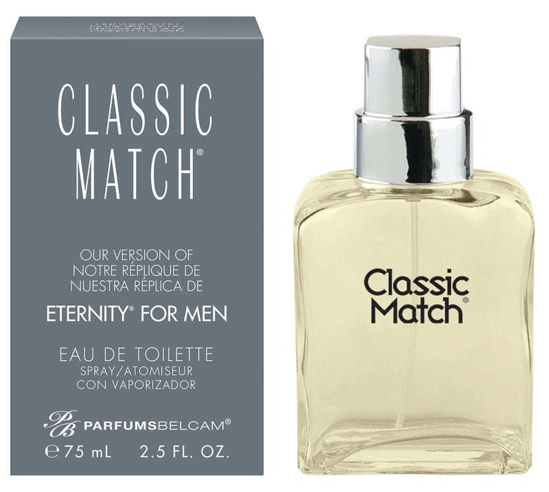 PB ParfumsBelcam PB بارفومز بيلكام كلاسيك ماتش CM بخاخ ماء تواليت، عطر منعش وأنيق للرجال، نغمات خشبية وزهرية، رائحة تدوم طويلاً، كولونيا للرجال للاستخدام اليومي، 2.5 أونصة سائلة - Image 1