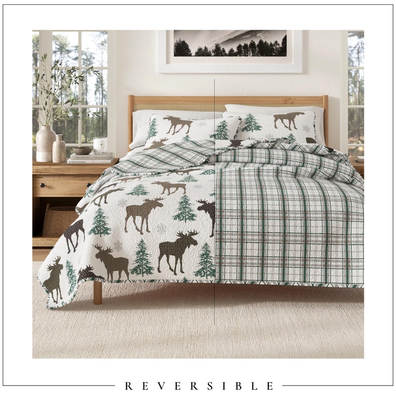 Great Bay Home Lodge Bedspread King Size Quilt with 2 Shams. Cabin 3-Piece Reversible All Season Quilt Set. Rustic Quilt Coverlet Bed Set. Wilderness Collection (Moose - Chocolate) - Image 4