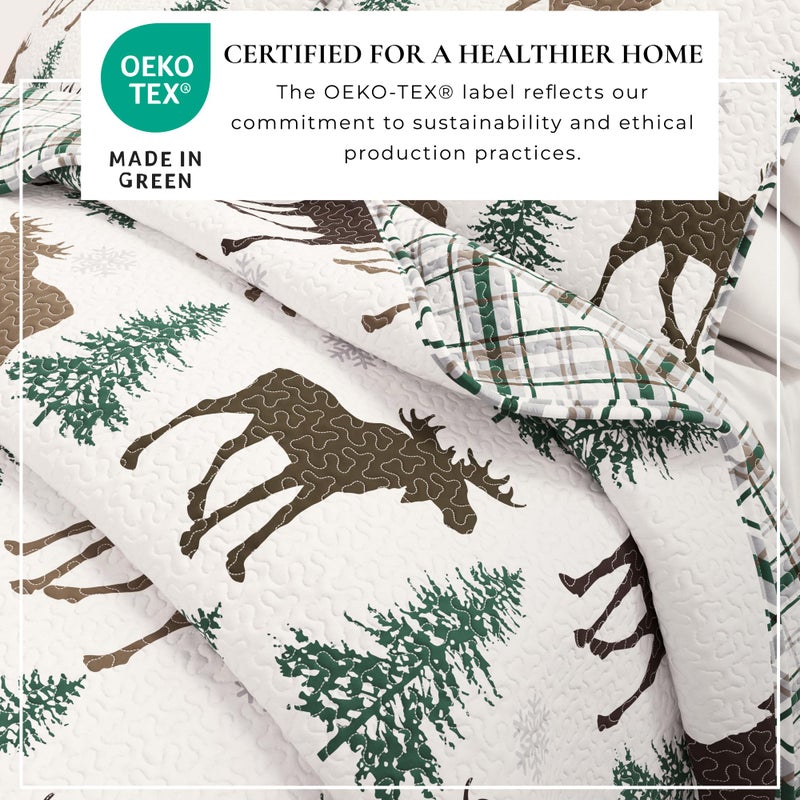 Great Bay Home Lodge Bedspread King Size Quilt with 2 Shams. Cabin 3-Piece Reversible All Season Quilt Set. Rustic Quilt Coverlet Bed Set. Wilderness Collection (Moose - Chocolate) - Image 3