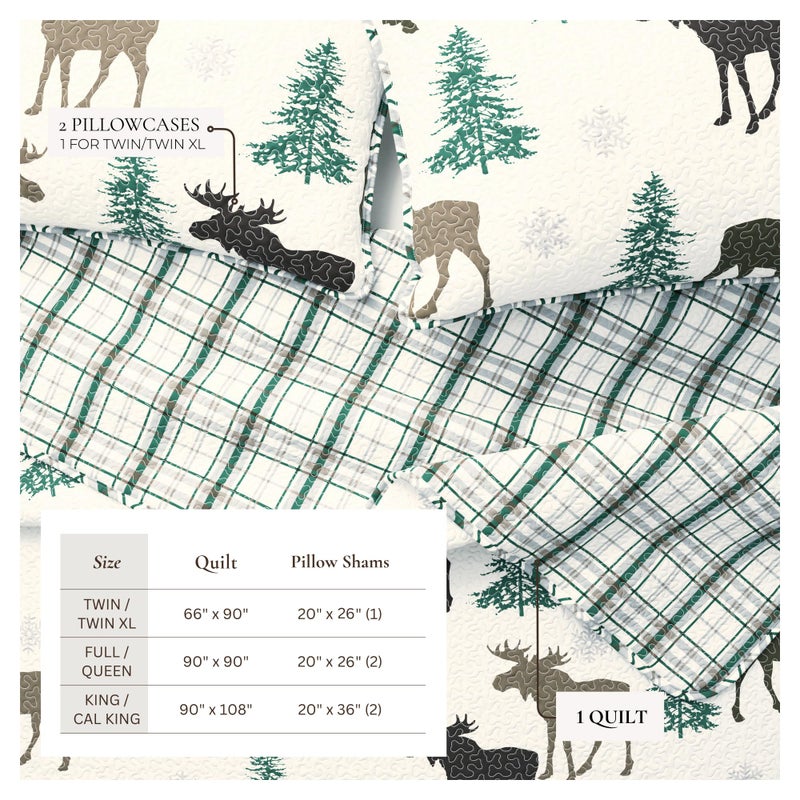 Great Bay Home Lodge Bedspread King Size Quilt with 2 Shams. Cabin 3-Piece Reversible All Season Quilt Set. Rustic Quilt Coverlet Bed Set. Wilderness Collection (Moose - Chocolate) - Image 5
