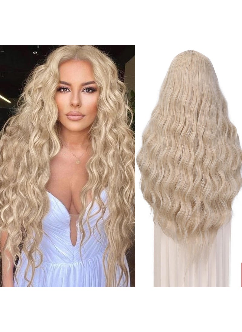 Quantum Love - Quantum Love 28 Inches Curly Platinum Blonde Wig Long Wavy lace front Blonde Wig for Women Synthetic Middle Part Cosplay Wigs for Halloween Daily Party Use - Image 1