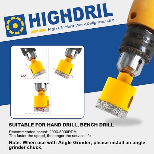HIGHDRIL بت حفر الماس الجاف، HIGHDRIL 2 قطع بقطر 25 مم 1" مع عمود مثلث ملحوم بالفراغ لخرسانة الجرانيت الرخام الزجاج بلاط البورسلين الطوب - Image 5