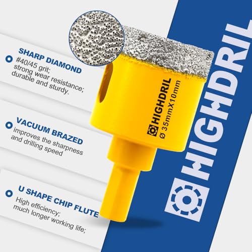 HIGHDRIL بت حفر الماس الجاف، HIGHDRIL 2 قطع بقطر 25 مم 1" مع عمود مثلث ملحوم بالفراغ لخرسانة الجرانيت الرخام الزجاج بلاط البورسلين الطوب - Image 3