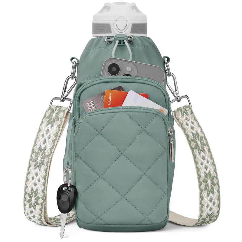 SYTRAH Water Bottle Bag CrossbodyInsulated Water Bottle Purse Crossbody Water Bottle Holder with Strap 40 oz Sling Bag for Walking Hiking Green - Image 2
